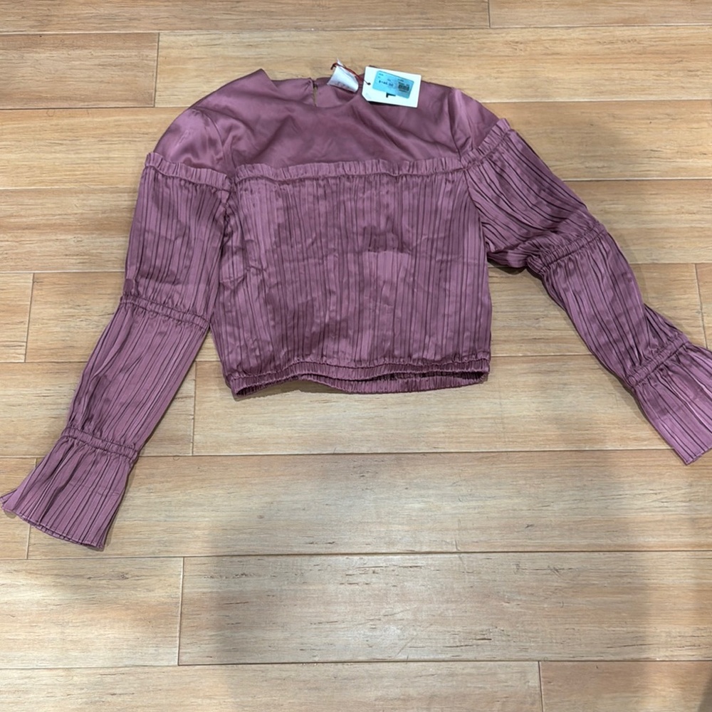 Purple Ribbed 3/4 Sleeve Crop Blouse